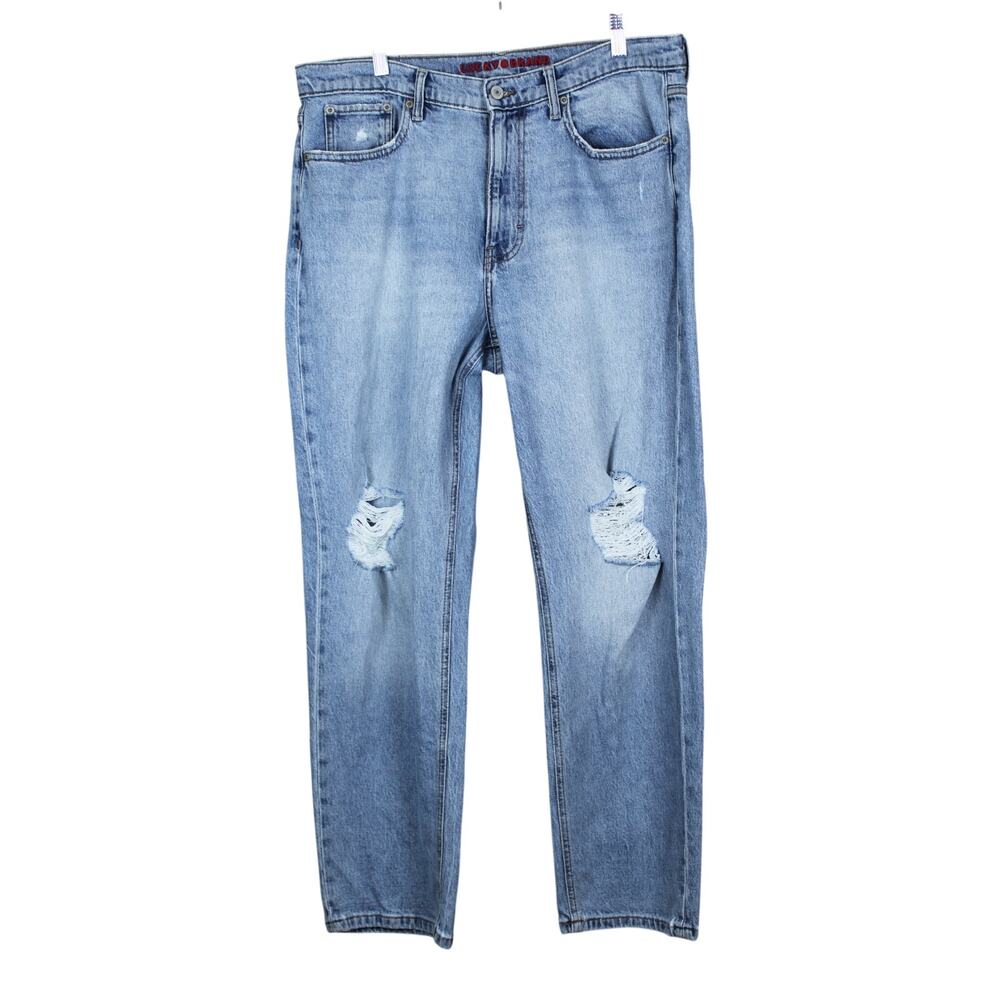 Lucky Brand Blue Boy Mid Rise Relaxed Straight Distressed Denim Jeans Size 12